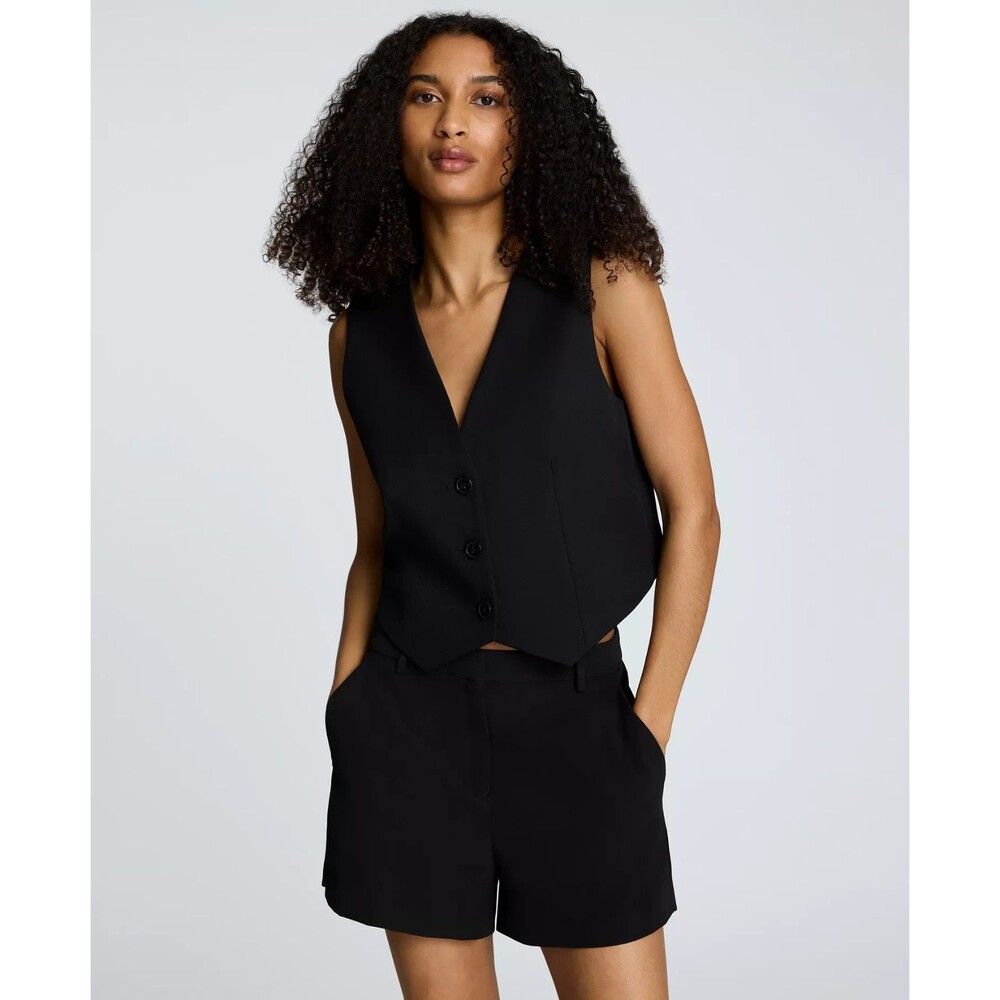 Kenneth Cole Women's Luxe Twill 3-Button Vest Black Size M Lined V-Neck NWT